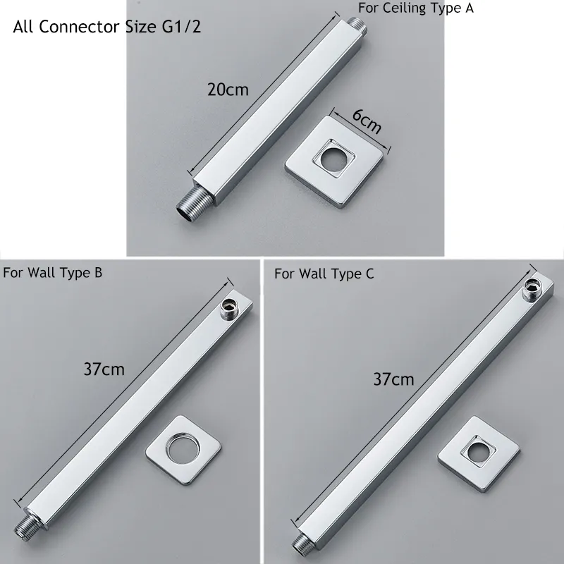 Badrum mässing duscharm för duschhuvudvägg/takmonterad krom/gyllene/borstat nickel/matt svarta badrumstillbehör