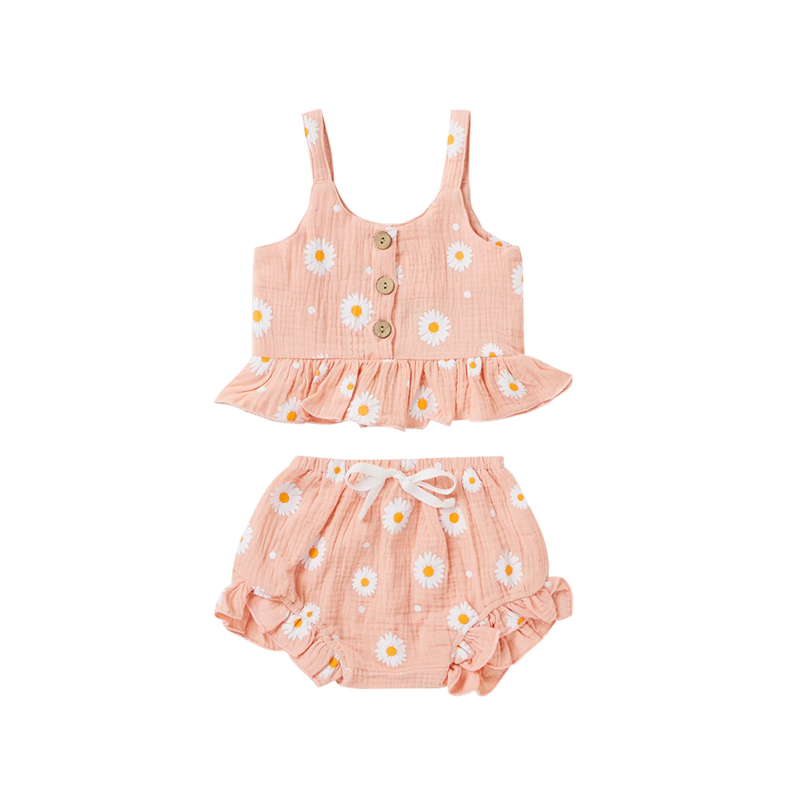 6M-5Y Summer Flower Toddler Baby Kid Girl Clothes Set Buttons Vest Tops Ruffles Bow Shorts Bloomers Soft Outfits