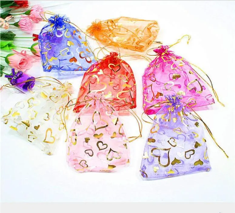 Sacs de bijoux cadeau de Noël Organza Sac Candy Sac Jouets 11 couleurs coeur bijoux pochettes de mariage sacs d'emballage 7480514