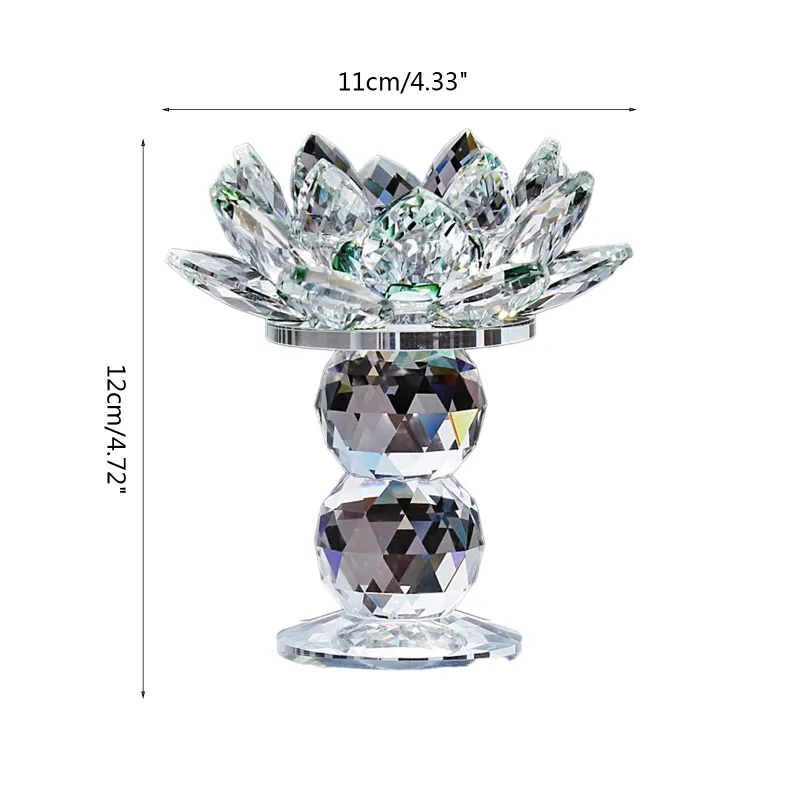 Double Ball Crystal Lotus Flower Candle Holder Temple Decor Ornament for Home Festival Wedding Party Table Feng Dropship