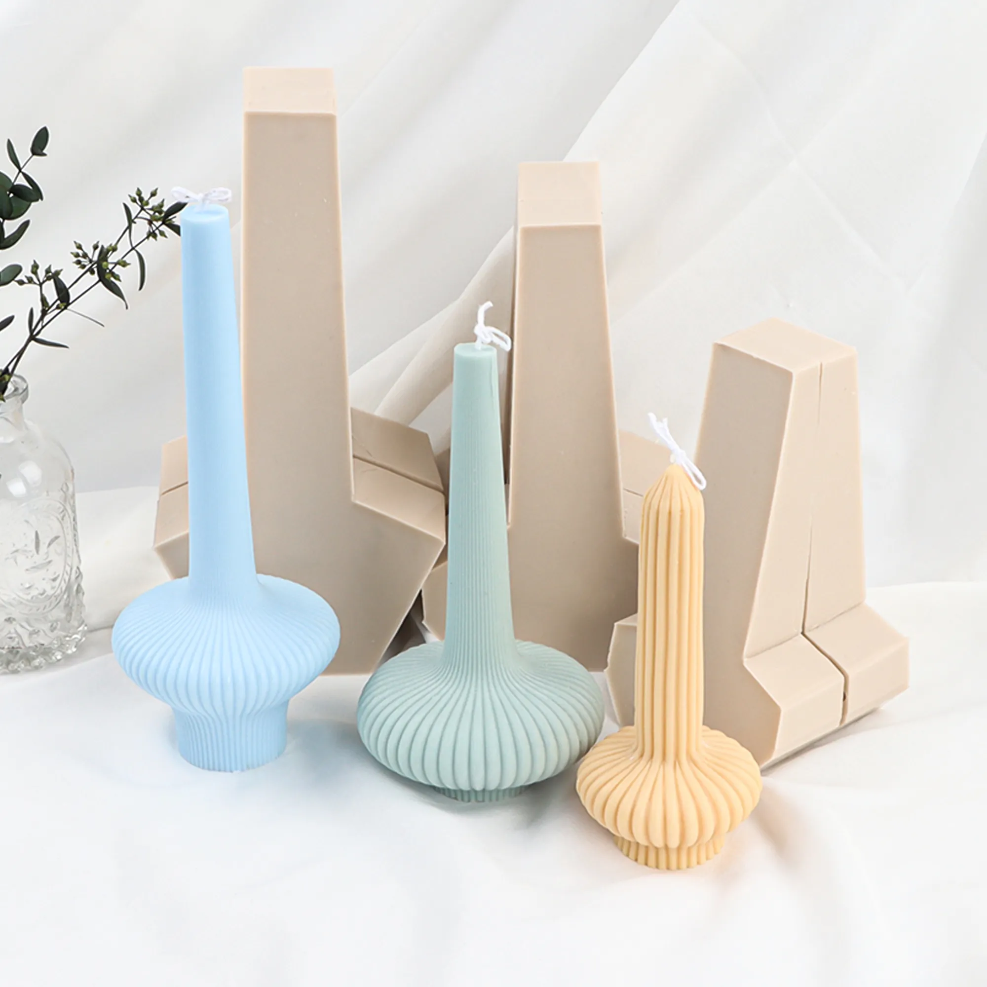 3D Vase Column Candle Silicone Mold Strip Pillar Rund Bottom Aroma Gips Diffusor Stone Mold Soap Making Home Ornament