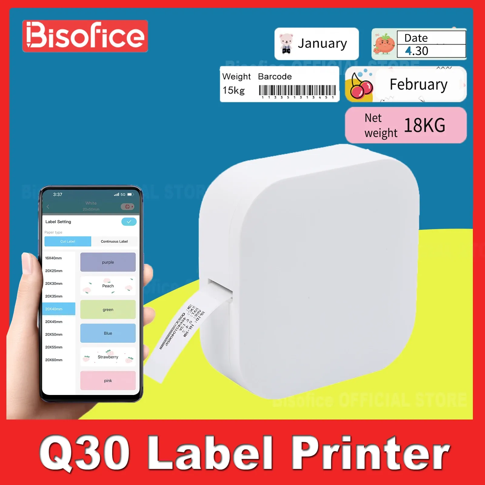 Skrivare Q30 Etikettskrivare Wireless Mini Bluetooth Thermal Printer Portable Adhesive Label Sticker Macher Machine Home Office