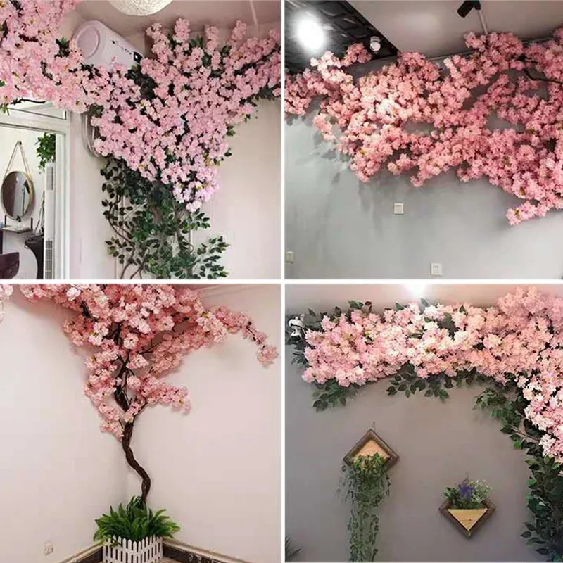 Galho de cerejeira rosa artificial, flor de seda, decoração de casamento DIY, decoração de casa e ao ar livre