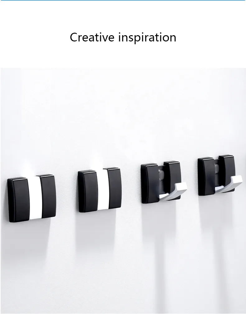 Black Aluminum Robe Hook - Modern Wall Mounted Towel Hook, Nail-Free ...
