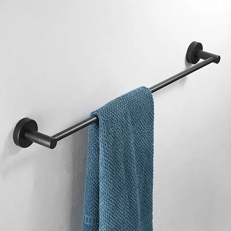 Matte Black Aluminium Bathroom Single Towel Shelf Rack Holder Bath Towel Hanger Bar Square DesignTowel Rail Bathroom Accessories