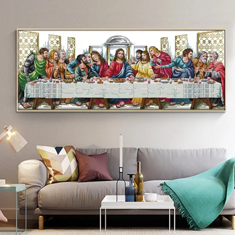 The Last Supper 3 Mönster Cross Stitch Kits Tryckt tygbroderi Set 11ct 14ct DIY Handgjorda juldekorationer för hemmet