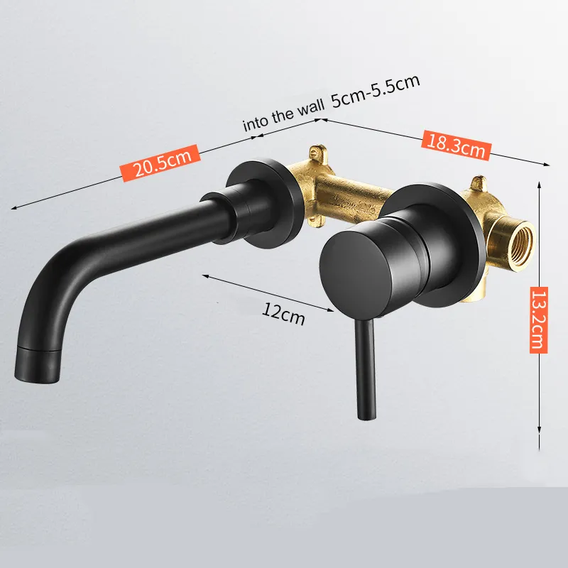 Wall Mounted Matte Black Bathroom Kitchen Faucet One Hole Cold Water Washing Tap Rotate Spout Brass Vanity Sink Crane