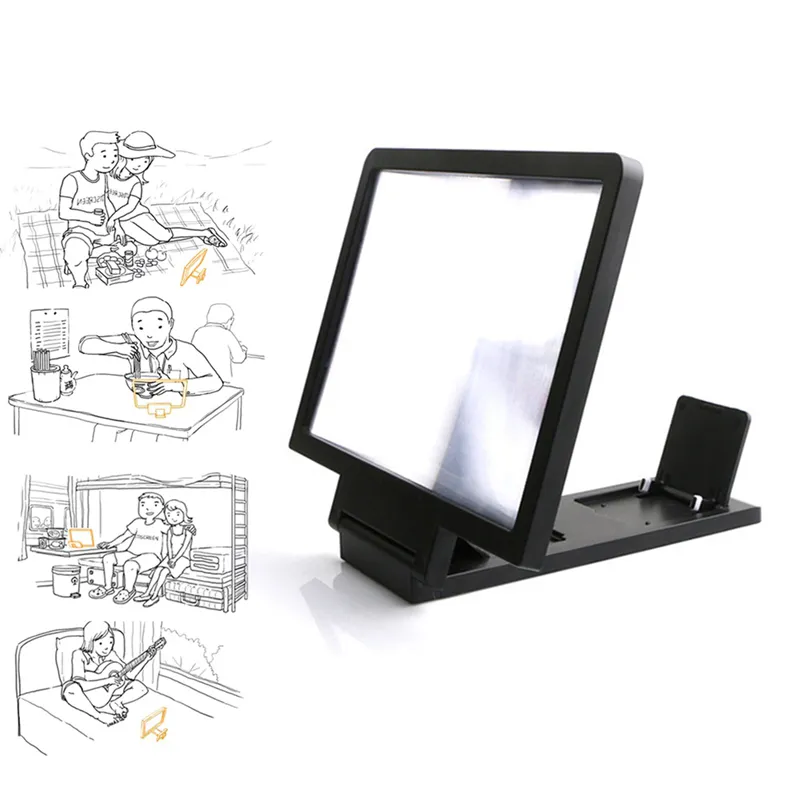 Support Portable Pliable Smartphone Avec Loupe 3D 12 Pouces - Visionnage Films Confortable Noir