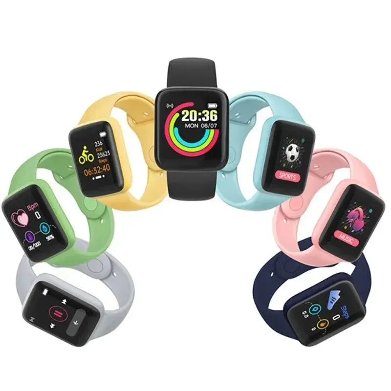 Montres en gros Y68 / D20 Smart Watch Men Women Femmes 1,44 pouce Fitpro App Sports Wristband Wallpaper personnalisé USB Charger Bluetooth SmartBand