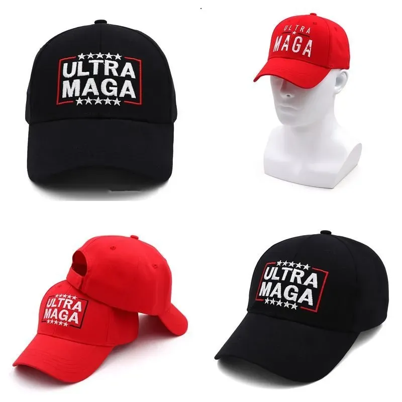 Вышивка Trump Fans Hats Black Red Ultra Maga Baseball Cap для мужчин и женщин Новый 0410