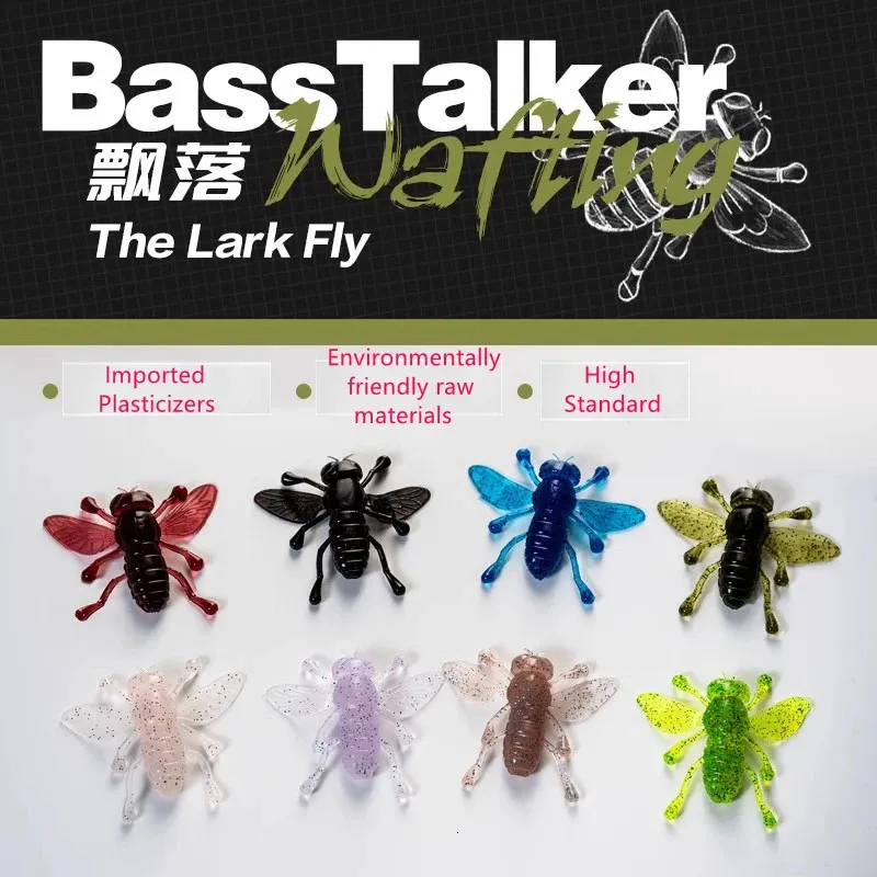 8pcs BassTalker The Lark Fly Soft Worm Bait 35mm1g Artificial Wobbler Falling Type Fishing Lure Accessories 240401