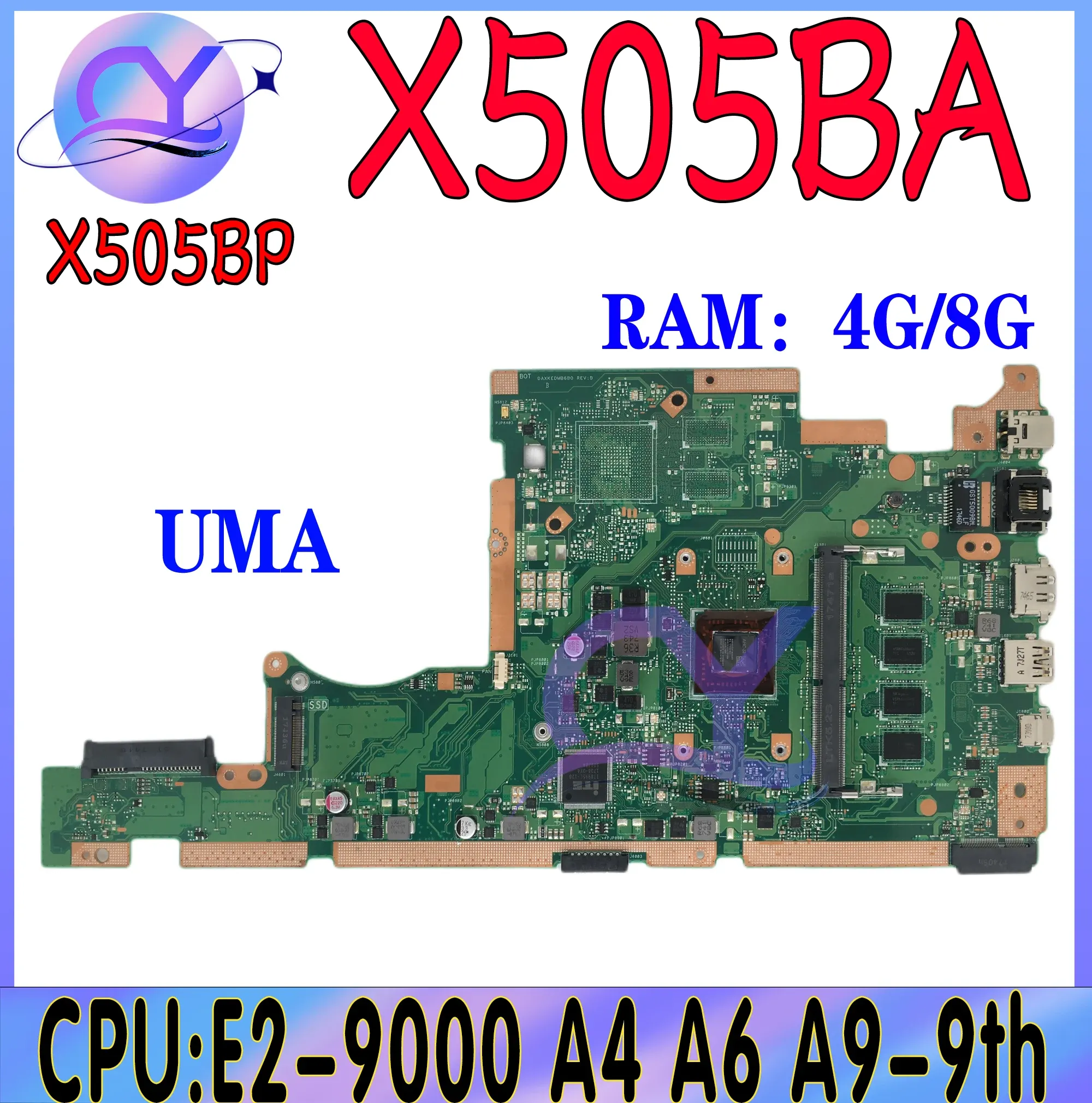 Motherboard X505B Mainboard für Asus Vivobook X505BA X505BP F505B K505B V505B Laptop Motherboard E2 A4 A9 4 GB/8 GB UMA/V2G 100% Arbeiten