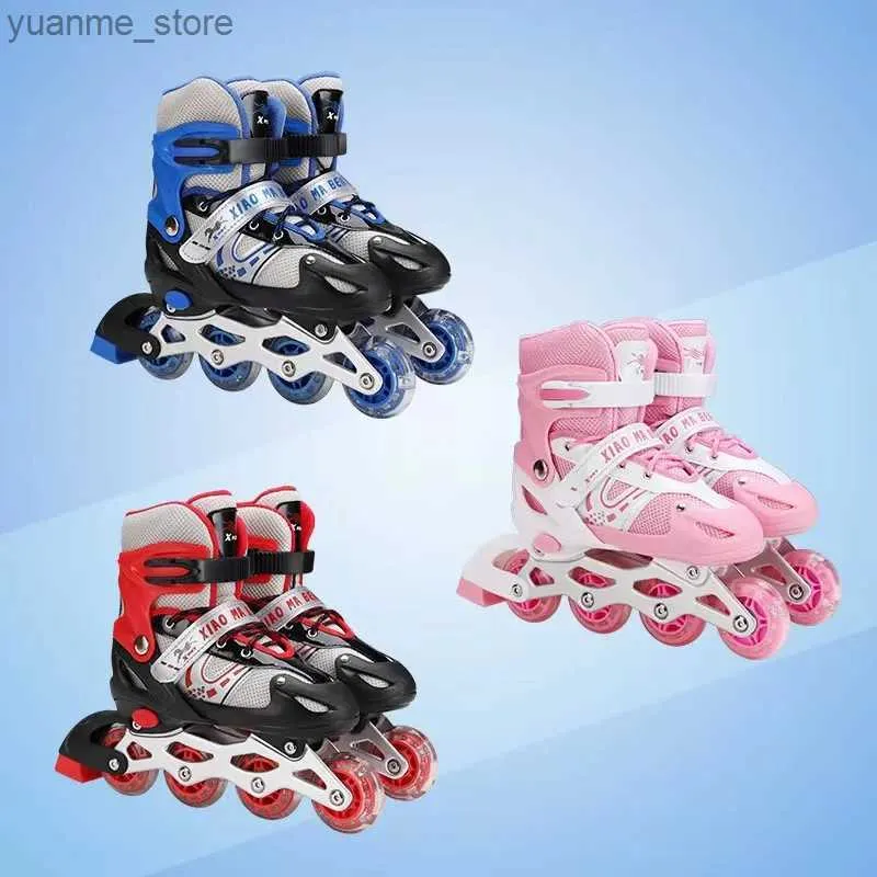 Inline rolschaatsen pu mesh doek inline roller skates schoenen patins kids single row flitsende pvc 4-wiel verstelbare grootte driekleuren lager ABEC-7 y240410