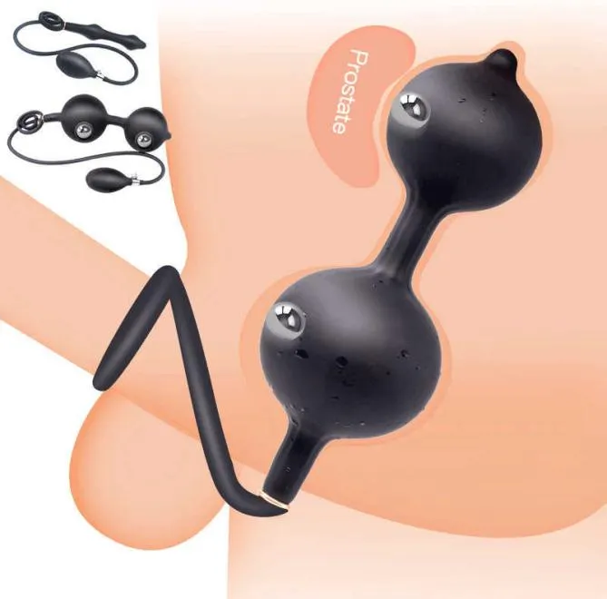 Analpumpe aufblasbare Buttopfen mit Stahlkugel Doppel -Penetration Anal Plug Silicon Buttplug Männer Prostata Massage Sex Toysp02047815164