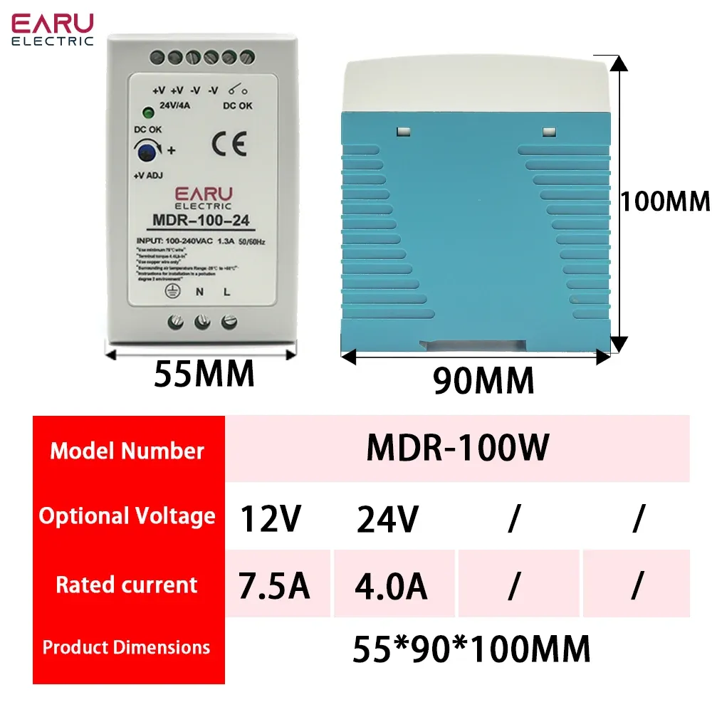 AC100-240V ingång Mini DIN RAIL SWITCH Strömförsörjningsspänningstransformator MDR-10W 20W 40W 60W 100W DC 5V 12V 15V 24V 36V 48V Utgång