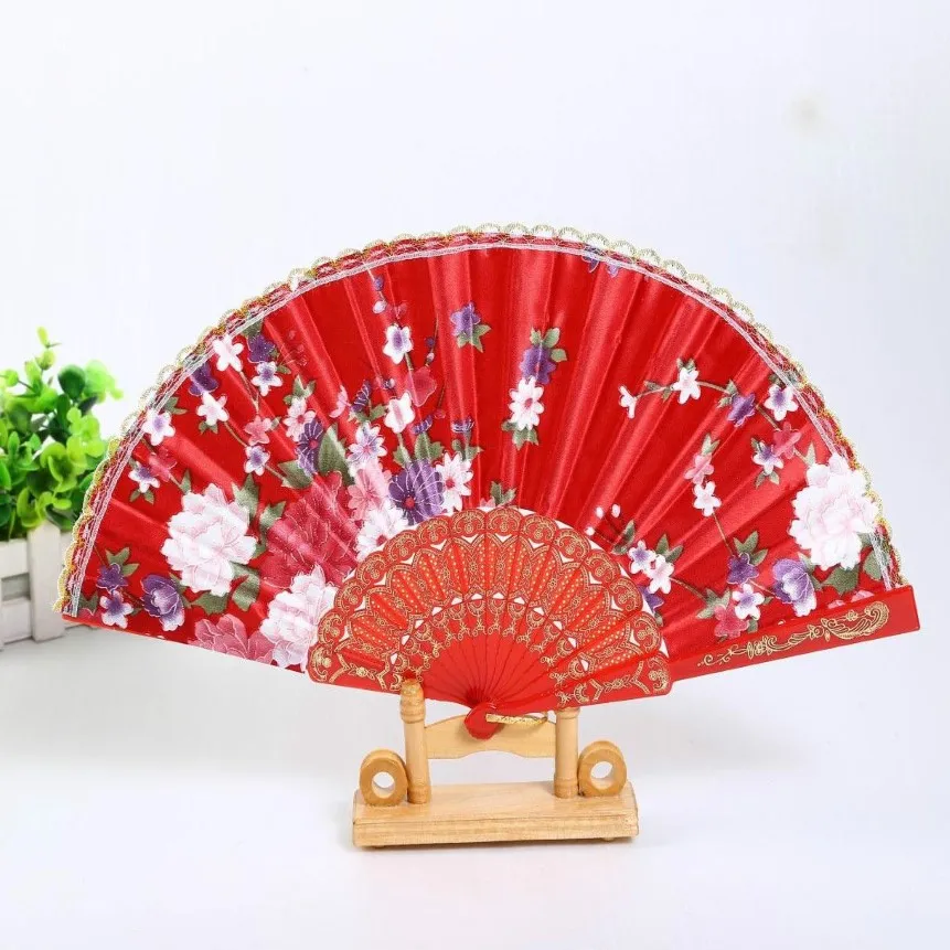 Portable Ladies Folding Hand held Fans Wedding Party Favor Silk Cloth Floral Dance Show Props Fan Japanese style314i