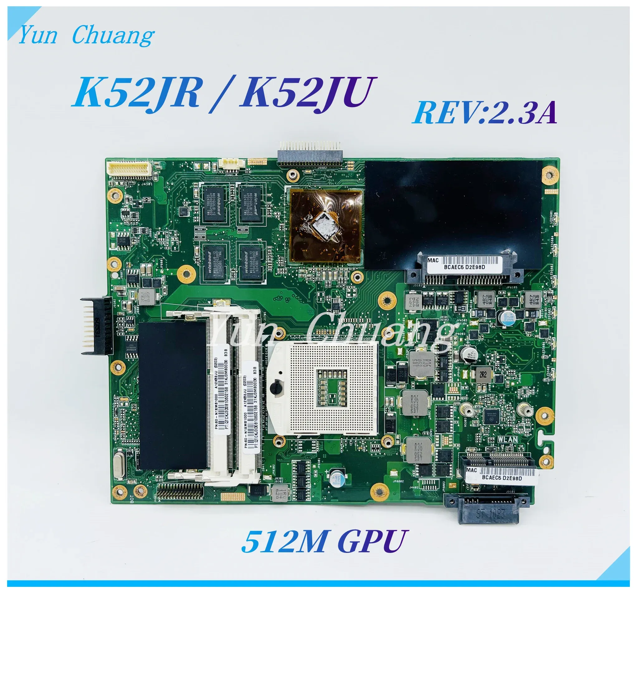 Carte mère K52Jr Rév: 2.3A Boîte principale pour Asus K52JU K52JB K52Je K52JR K52J A52J X52J K52JT OPTOP MERTOBLE avec GPU HM55 DDR3