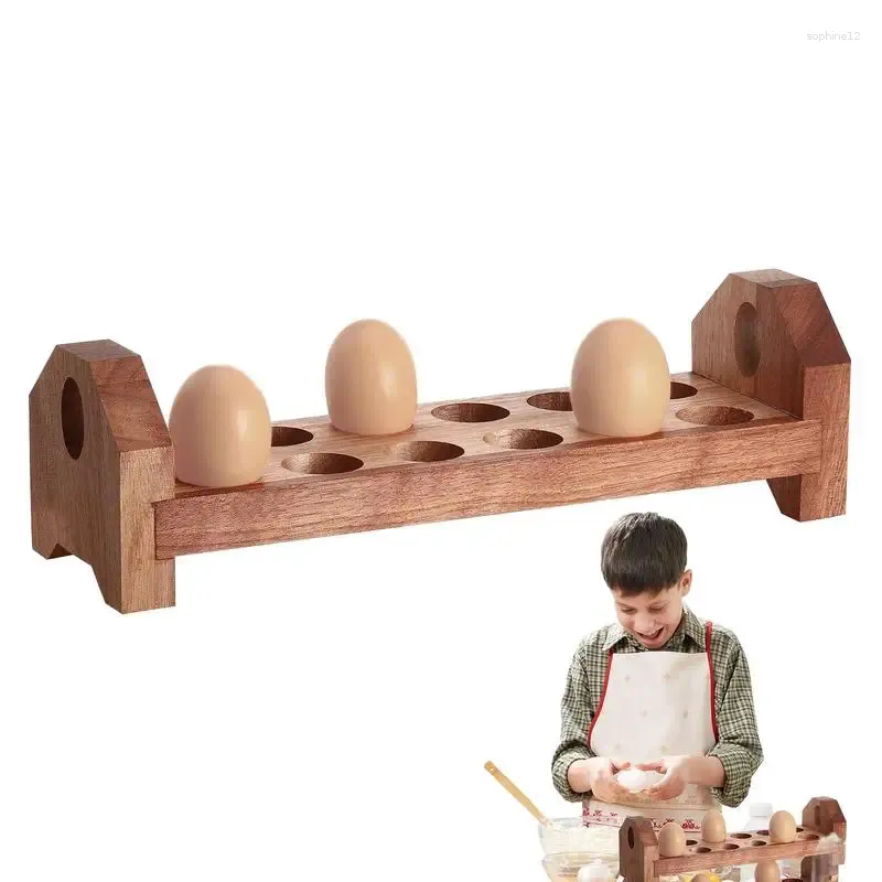 Bottiglie di stoccaggio in legno a doppia riga di uova uova organizzatore vassoio per vassoio per frigorifero accessori da cucina