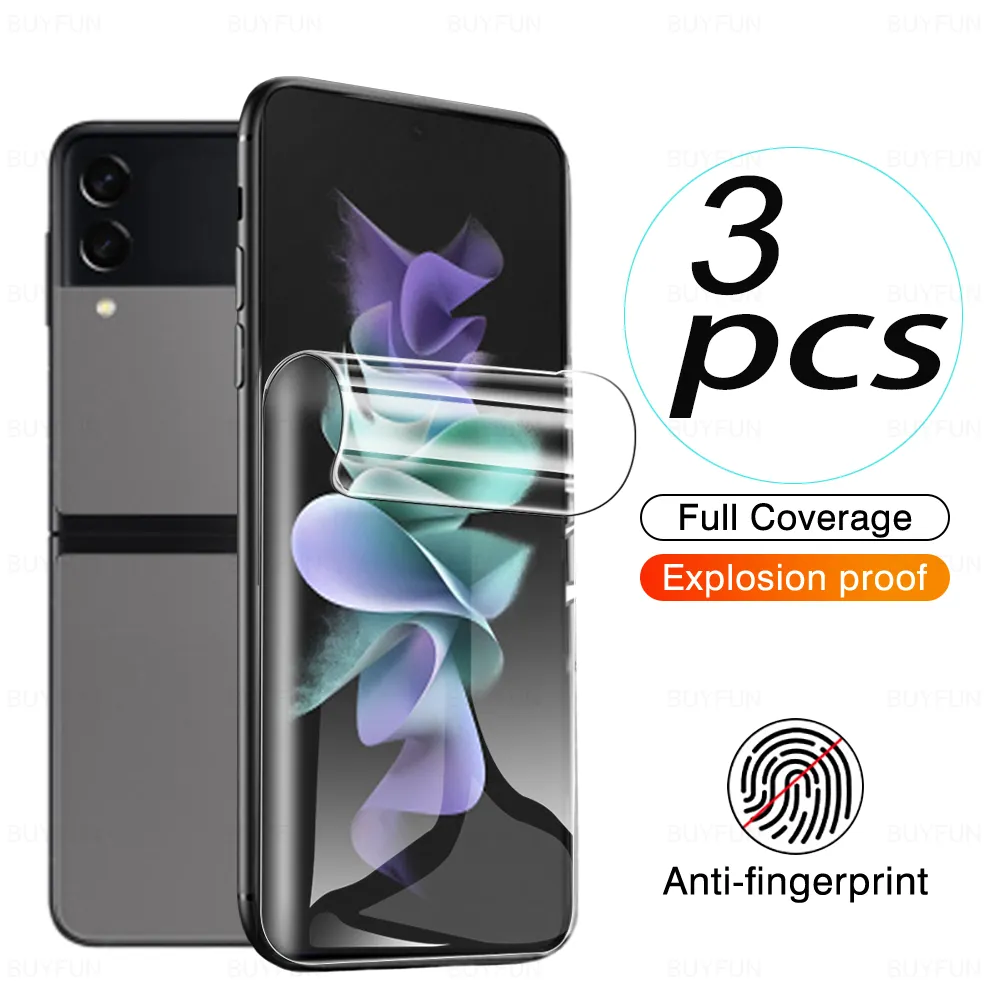 3Pcs Hydrogel Film For Samsung Galaxy Z Flip3 Flip4 Flip5 Screen Protector Not Glass ZFlip 3 Flip 4 5 ZFlip5 5G Cover Soft Films