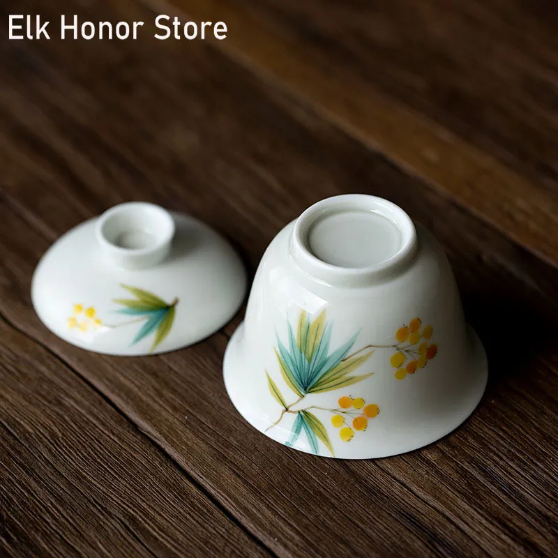 Boutique da 110 ml boutique Pure dipinte a mano pipa art tè in porcellana bianca produttore di tè gaiwan ciotola per la casa per tè kung fu la cerimonia