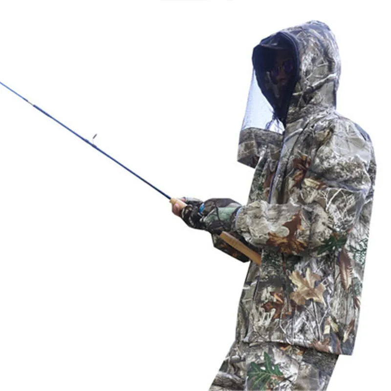 カモフラージュスーツ写真狩りの射撃男性女性ジャケットパンツモスキートキャップ屋外釣り鳥のバイオニック服