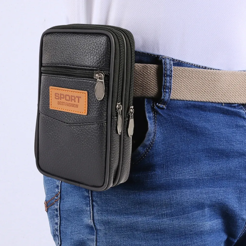 New Multi Layer Men Phone Pouch Belt Waist Bag Fanny Pack Canvas Purse Small Pocket Design Belt Pouch Purse Bag for Phone