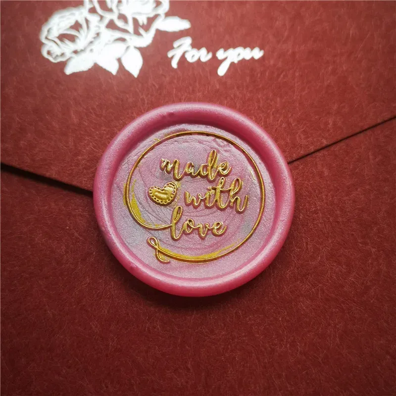 Realizzato con amore fatto a mano grazie Happy Mail Seal Timple Stamp Antique Sealing Cera Stampo