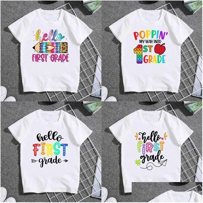 Kleidungssets Hallo erste Klasse T -Shirt Kinder lustiger Tag zurück zu schalen t -Shirts Unisex Sommer Top Schöne Geschenk Teen