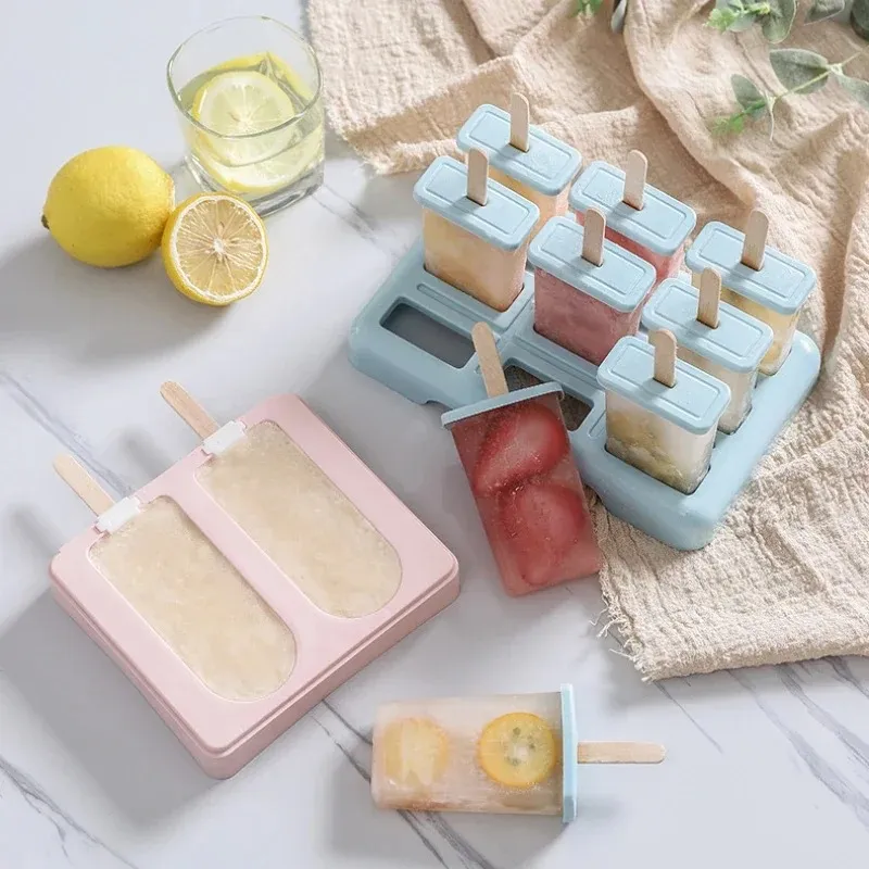 9 Cells Ice Cream Mold Reusable Ice Mould Chocolate Tray Ice Cream DIY Mold Dessert Ice Cream Molds with Popsicle Stick