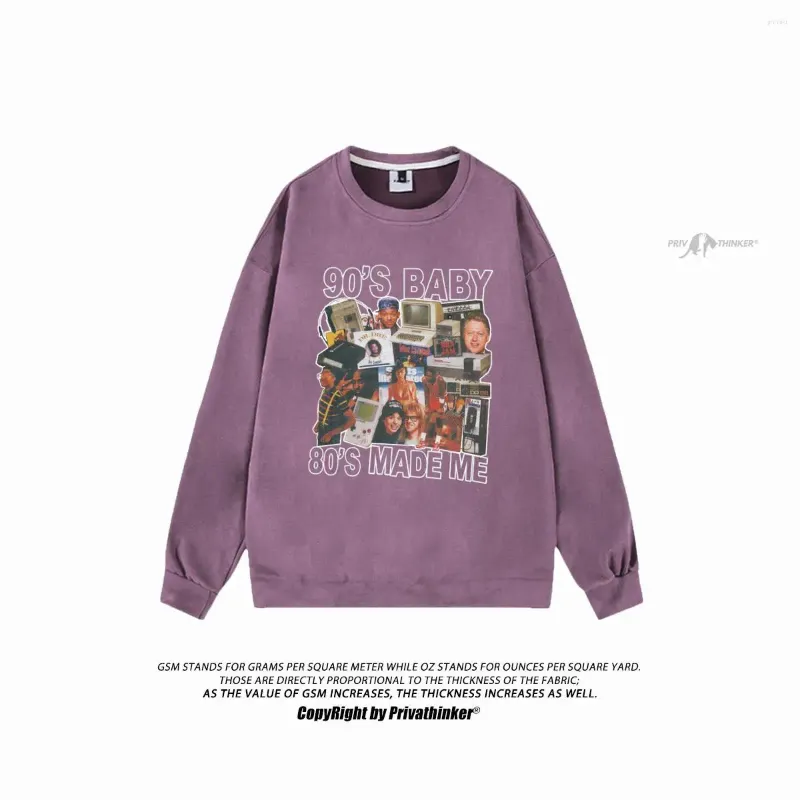 Men's Hoodies Straight Long Sleeve Sweatshirts Street Punk 90S Graphic Tops Male Hip Hop Spring Suede Pullovers