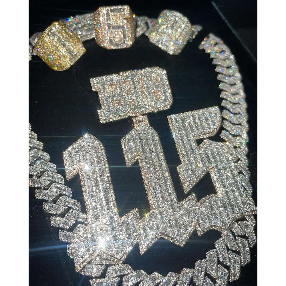 14K Gold Iced Out Diamonds 3D Efeito Jóias de rapper 925 STERLING SLATER VVS LETTAS PENENTE PENDE