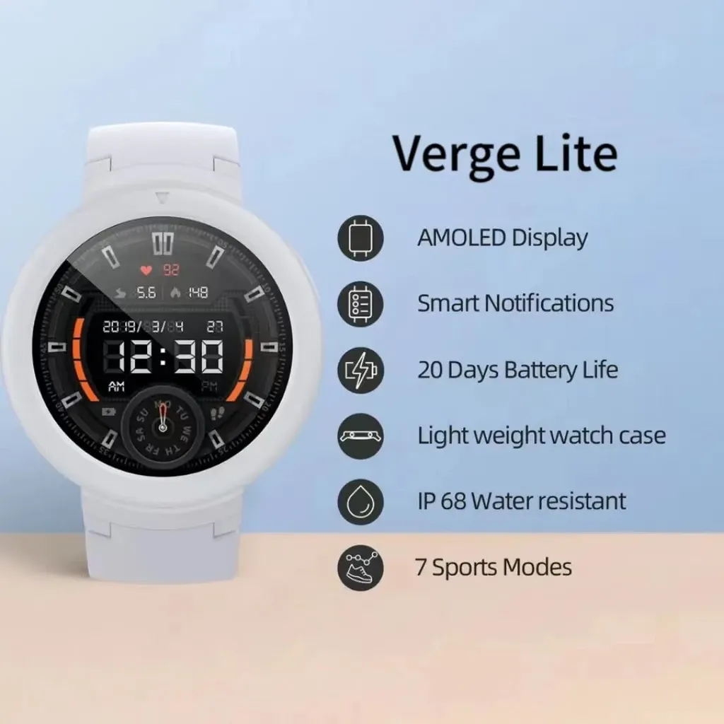 Watches Amazfit Verge Lite Smart Watch Global Version With AMOLED Display Screen GPS IP68 Waterproof 24Hour Instruction 98new Nobox