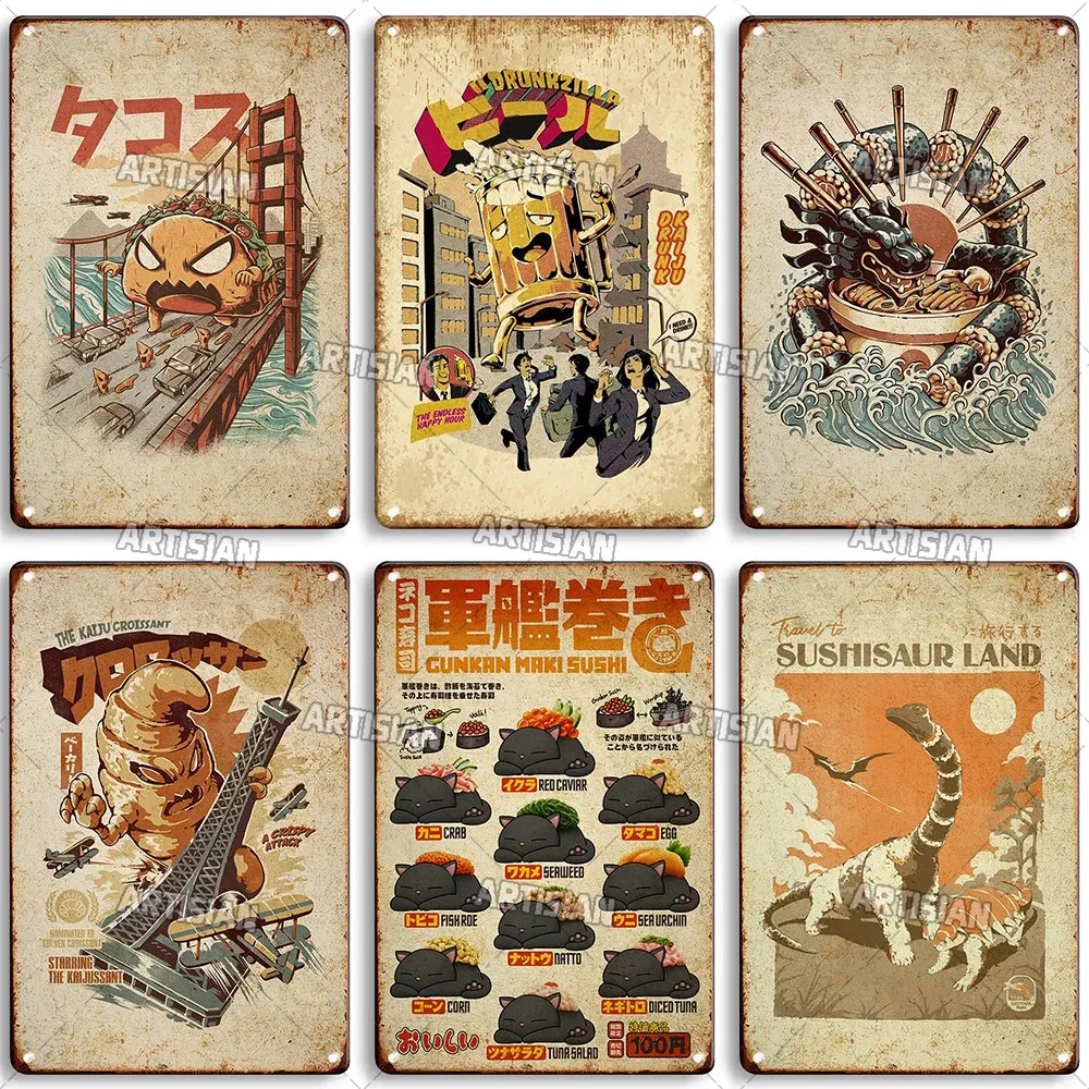 Artisiska japanska serier Metal Poster Food Metal Tenn Teck Wall Plate Kitchen Man Cave Cafe Metal Plack Rusty Industrial Decor