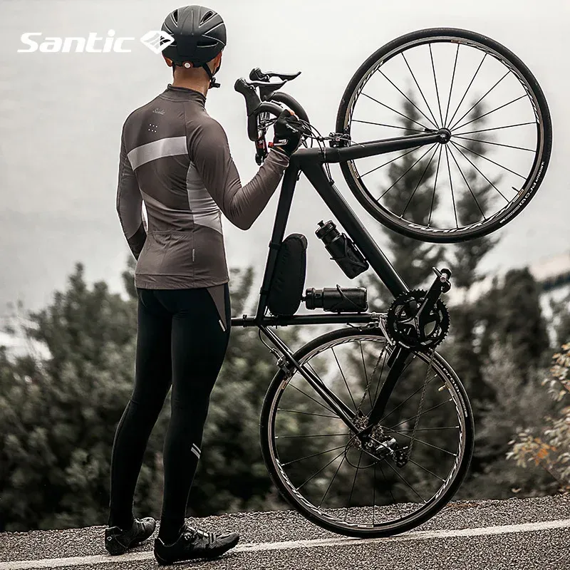Santiska cykeluppsättningar vinterfleece cykeltröja kostym MTB vägcykelkläder långärmad sportkläder cykeljackor män