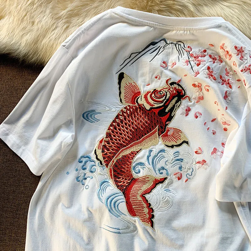 【CPGN STUDIO】Blowfish Embroidery Short Sleeve T-shirt DHgate.com:Chinese Brocade Embroidery Oversized Mens Short