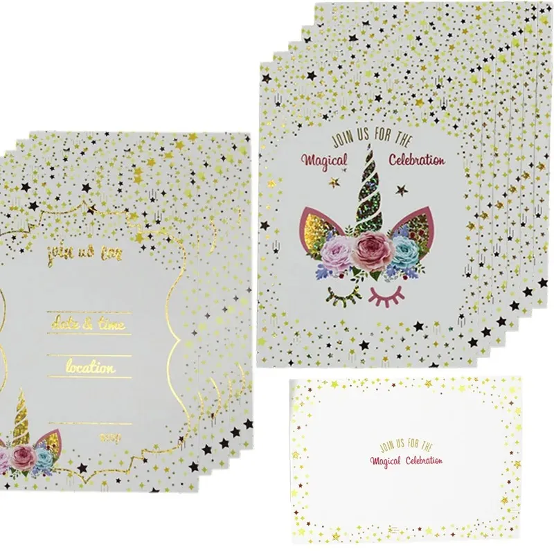 Carte magique des invitations à la licorne Unicornio Birthday Party Invitation Cards pour les enfants anniversaire baby shower de la fête de la section Unicorn décor