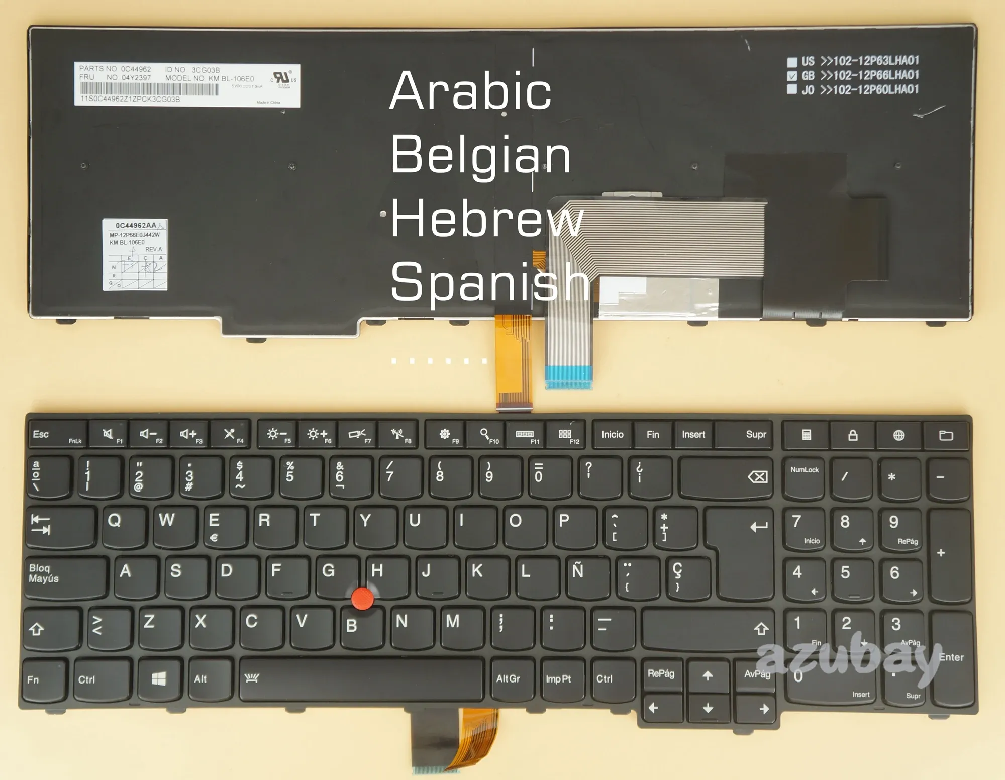 Tangentbord ar hebreiska belgiska spanska tangentbordet för Lenovo 04Y2392 04Y2470 04Y2401 04Y2479 04Y2471 04Y2393 04Y2397 04Y2475 0C44958 Bakåtstående