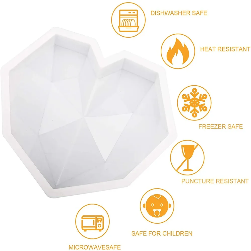 3Dダイヤモンドラブハートシェイプムースケーキ型スポンジムース用シリコンペストリー型フランスのデザートDIYベイクウェアツール