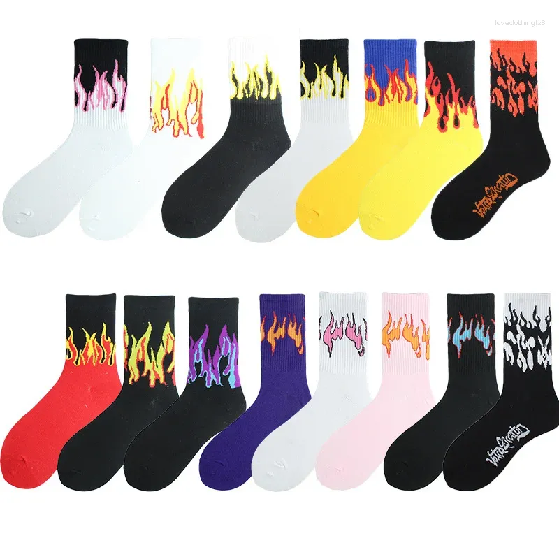 Chaussettes de femmes 1 paire mode Hip Hop Hit Color on Fire Fire Flame Flame Blaze Power Torch Warmth Street Skateboard