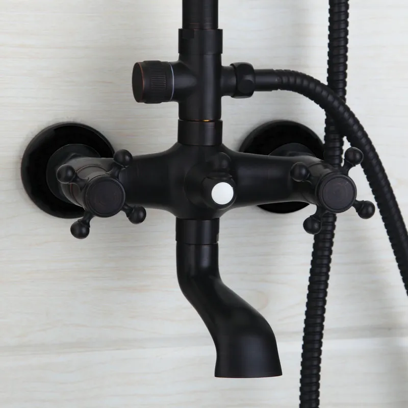 Cheerup_dd Oil Rubbed Bronze Bathroom Shower Faucet Set – Wall Mount, Dual Handle Rainfall System