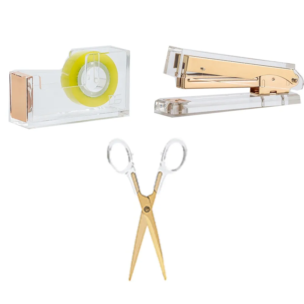 Stapler Acryl Gold Stationery -bundel: 1) Stapler 1) SCISSORS1 TAPE DISPENSER