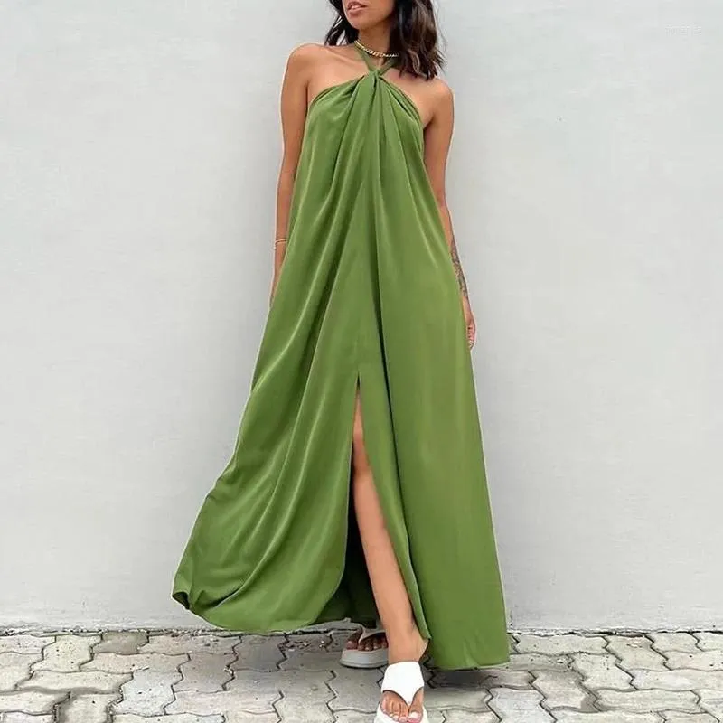 Robes décontractées couleur solide sans dossier de fête à dos de fête sexy likter à lacets sur l'épaule longue plage de vacances élégante A-ligne