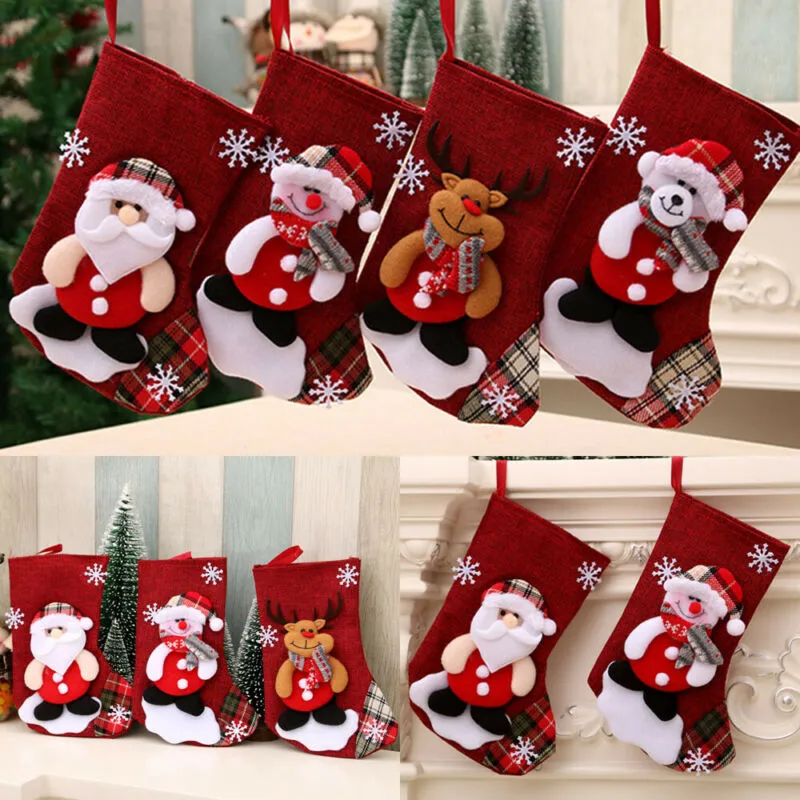 Newest Hot Selling Christmas Xmas Tree Hanging Tree Decor Stockings Sock Gift Candy Gift Bags New