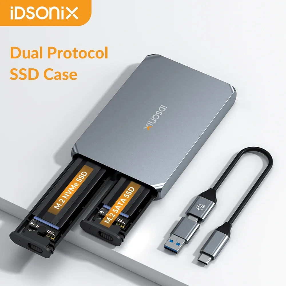 Muhafaza idsonix nvme ssd muhafaza ikili protokol 2Bay M.2 NVME NGFF SATA SSD Kasa Desteği B M Dizüstü bilgisayar PC Aksesuarlar Aracı için Tuş Ücretsiz