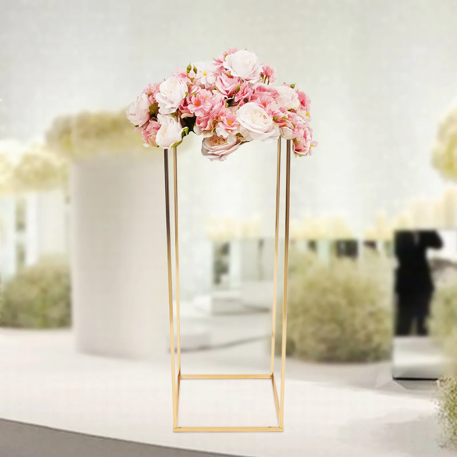 29 * 29 * 80cm Gold Flower Floor Stand Metal Colonne Stand de fleurs Arrangement de fleurs pour le dîner de la fête de mariage