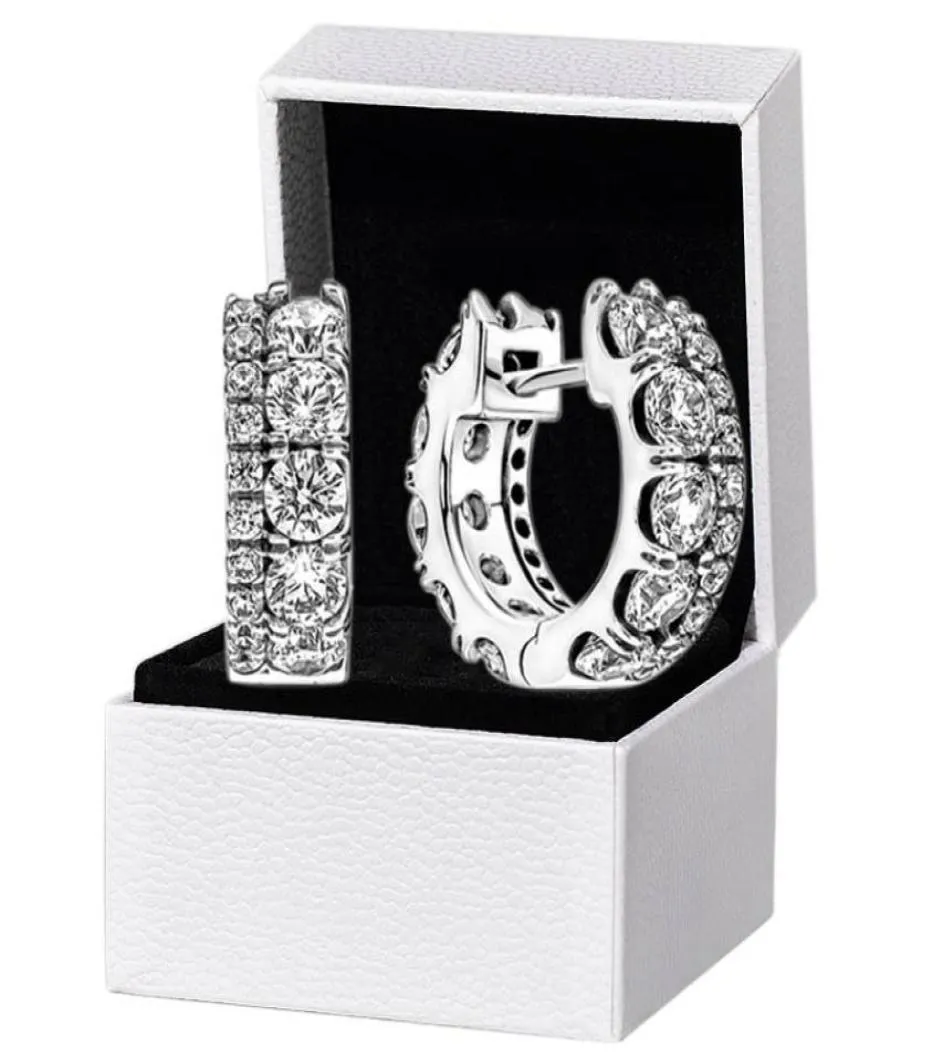 Frauen Herren Doppelband Pave Hoop Ohrringe Original Geschenkbox für authentische 925 Sterling Silver Party Circle Stud Ohrring5667110