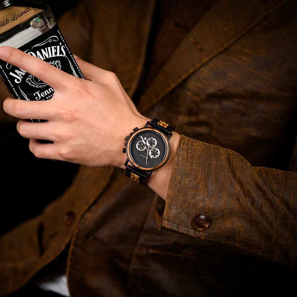 Bobo Bird Classic Men Watch MultiFunctional Timepieces Chronograph Wooden Quartz Watches RelogioMasculinoカスタムドロップシッピング