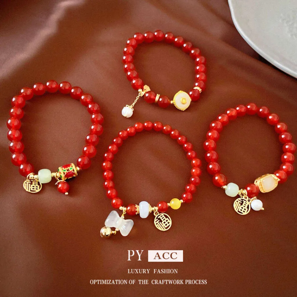 Red Agate Bowknot Flower Bracelet Fashion Personality Handstring China-chic eenvoudig veelzijdig handkleding meisje