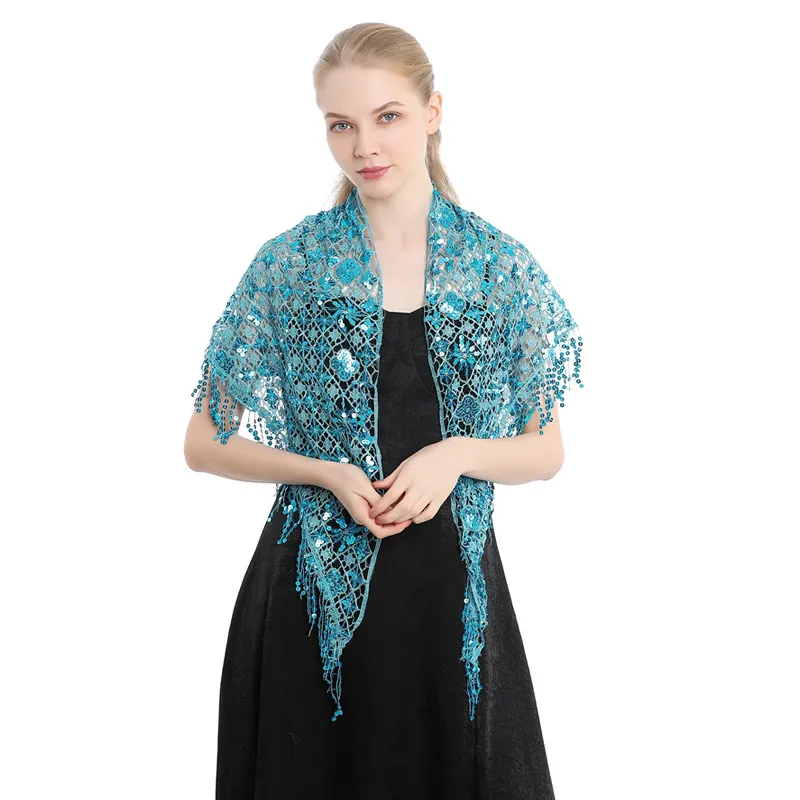 Spring Autumn Style Sequin Tassel Scarf Sequin Cape Dinner Party Capes Women Tassel Cape Cloak Lady Ponchos Silver