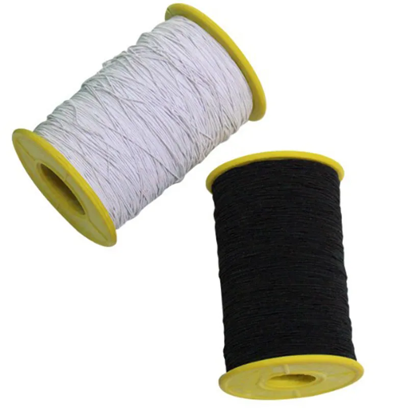 0,5 mm wit zwart polyester buiten en rubber binnen koord elastische koorden roll string draad voor naaide kleding ronde elastische band